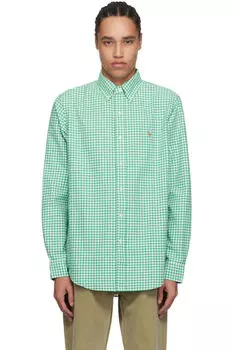 Рубашка Оксфорд в клетку классического кроя зеленого и белого цвета Polo Ralph Lauren