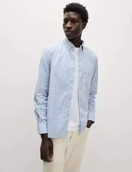 Рубашка Оксфорд в клетку с высоким содержанием хлопка Marks & Spencer, бледно-голубой