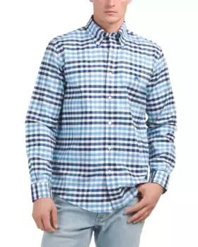 Рубашка Оксфорд в клетку стрейч без глажки Brooks Brothers, синий
