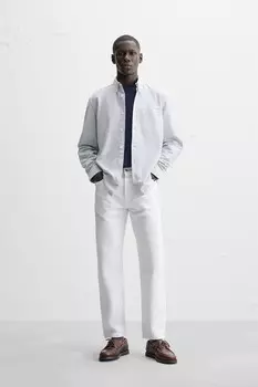 Рубашка оксфорд ZARA, белый/серый