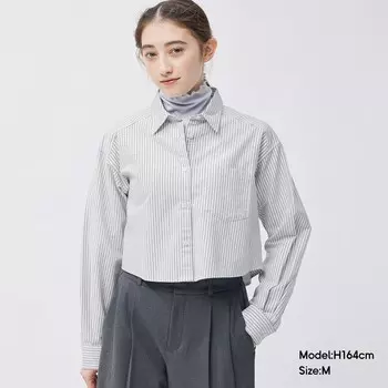 Рубашка-оксфорд женская GU в полоску, сине-серый