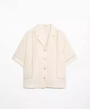 Рубашка Oysho Linen Embroidered, кремовый