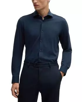 Рубашка P-Hank Cotton Slim Fit на пуговицах BOSS, синий