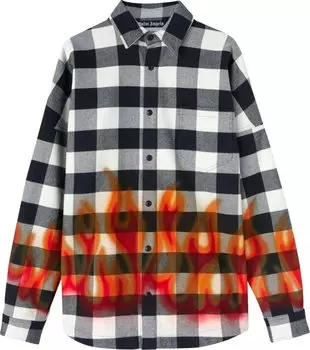 Рубашка Palm Angels Burning Logo Overshirt 'Black/Red', черный