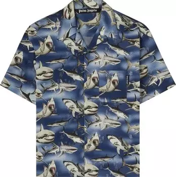 Рубашка Palm Angels Sharks Bowling Shirt 'Blue', синий