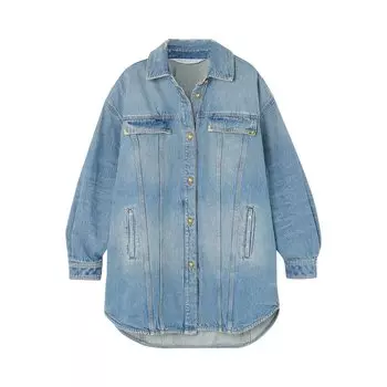 Рубашка Palm Angels Washed Logo Denim Overshirt, синий