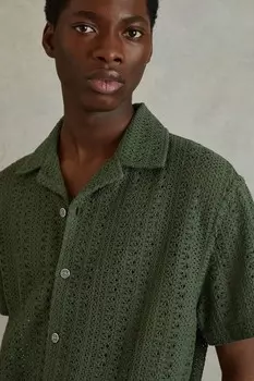 Рубашка Paradise из хлопка с кубинским воротником связанная крючком Reiss, зеленый