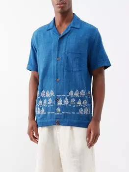Рубашка paraiso из хлопка с вышивкой-лодочкой SMR Days, синий