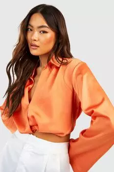 Рубашка передняя атласная драпация Boohoo, оранжевый