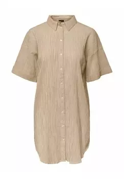 Рубашка Pieces с удлиненным силуэтом и короткими рукавами, бежевый