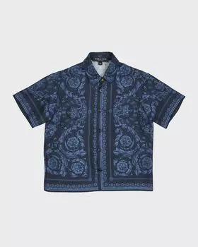 Рубашка-платок Barocco с короткими рукавами для мальчика Versace, цвет Navy Blue