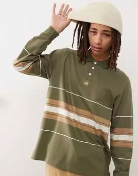 Рубашка поло Adidas Originals Striped Polo Q1 зеленого цвета
