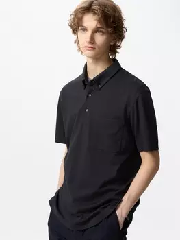 Рубашка-Поло airism kanoko на пуговицах Uniqlo, черный