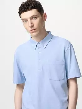 Рубашка-Поло airism kanoko на пуговицах Uniqlo, голубой