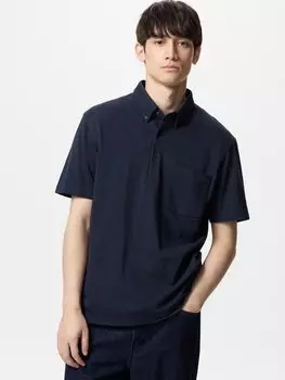 Рубашка-Поло airism kanoko на пуговицах Uniqlo, синий
