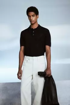Рубашка поло ажурной вязки, стандартный крой H&M, черный