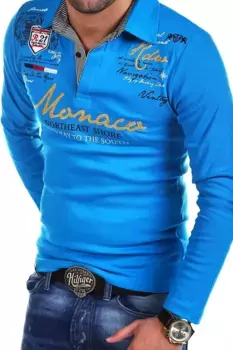 Рубашка-поло behype "MONACO" с модной вышивкой, бирюзовый