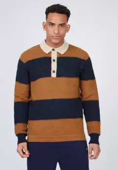 Рубашка-поло Ben Sherman "Rugby Knit Polo", застежка на 3 пуговицы, синий