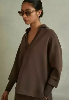 Рубашка поло BERNIE OPEN-COLLAR - Long sleeved top Reiss, коричневый