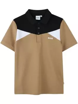 Рубашка-поло BOSS Kidswear с панельным дизайном, серый