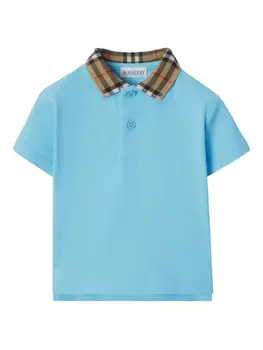 Рубашка-поло Burberry Kids из хлопка с клетчатой отделкой, синий