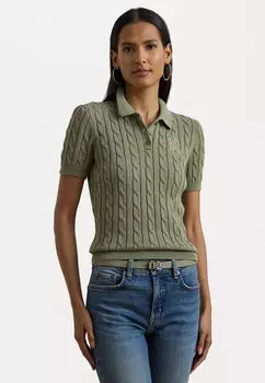 Рубашка поло CABLE KNIT COTTON POLO SWEATER Lauren Ralph Lauren Petite, светло-зеленый