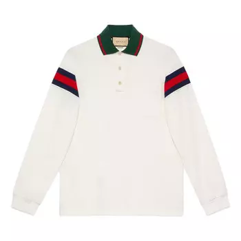 Рубашка поло cotton jersey polo shirt with web 'white' Gucci, белый
