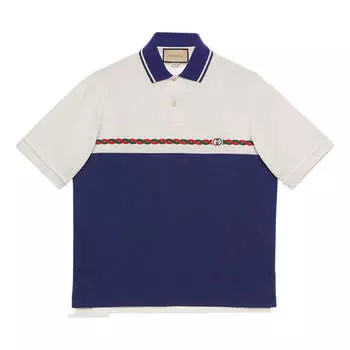 Рубашка поло cotton jersey polo with interlocking g 'blue white' Gucci, синий