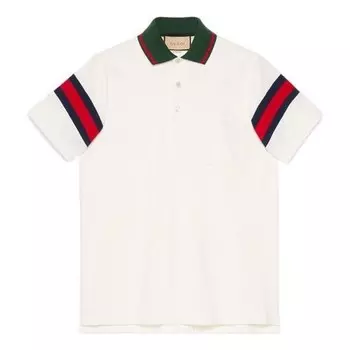 Рубашка поло cotton jersey polo with web 'white' Gucci, белый