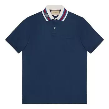 Рубашка поло cotton piquet polo shirt with square gg 'blue' Gucci, синий