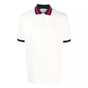 Рубашка поло cotton piquet polo with web collar 'ivory' Gucci, белый