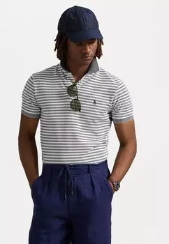 Рубашка поло Custom Slim Fit Striped Mesh Polo Shirt Polo Ralph Lauren, темно-синий