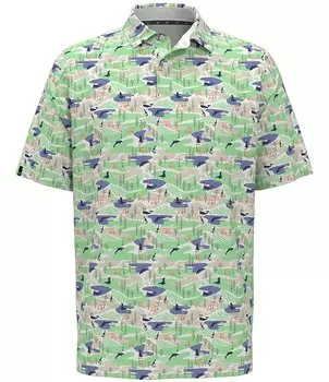 Рубашка-поло для гольфа Callaway с короткими рукавами и абстрактным прибрежным принтом, зеленый