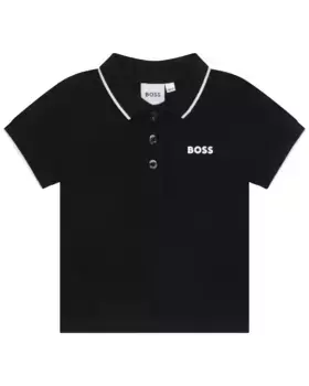 Рубашка поло для мальчика 100% хлопок с коротким рукавом BOSS Kidswear, чёрный