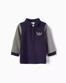 Рубашка-поло для мальчика из 100% хлопка с контрастными рукавами Zippy, темно-синий