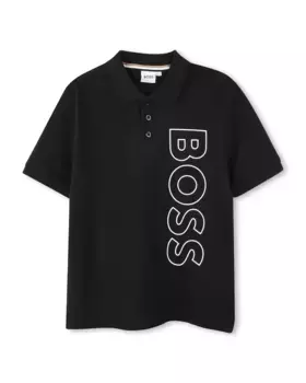 Рубашка-поло для мальчика из 100% хлопка с вертикальным логотипом BOSS Kidswear, черный