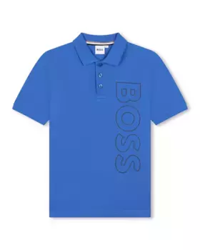 Рубашка-поло для мальчика из 100% хлопка с вертикальным логотипом BOSS Kidswear, цвет Azul ndigo