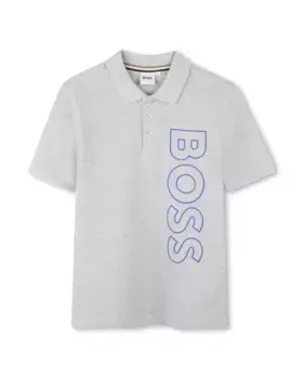 Рубашка-поло для мальчика из 100% хлопка с вертикальным логотипом BOSS Kidswear, светло-серый