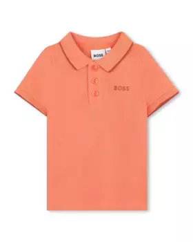 Рубашка поло для мальчика из оранжевого хлопка BOSS Kidswear, коралловый