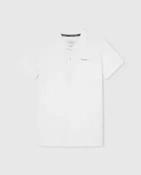 Рубашка-поло для мальчика из пике с короткими рукавами и принтом логотипа Pepe Jeans, белый