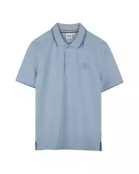 Рубашка поло для мальчика из синего хлопка BOSS Kidswear, бирюзовый