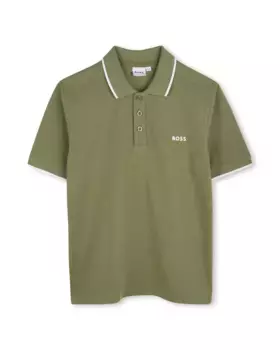 Рубашка поло для мальчика из зеленого хлопка BOSS Kidswear, зеленый