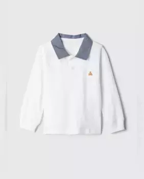 Рубашка-поло для мальчика с длинными рукавами и контрастным воротником Gap, белый