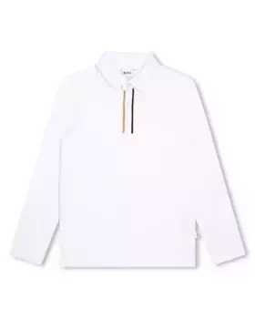 Рубашка-поло для мальчика с длинными рукавами из 100% хлопка BOSS Kidswear, белый
