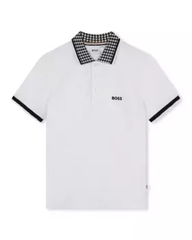 Рубашка-поло для мальчика с короткими рукавами и контрастным воротником BOSS Kidswear, белый