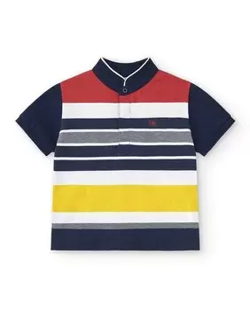 Рубашка-поло для мальчика в широкую полоску, воротник-стойка, короткие рукава Charanga, мультиколор