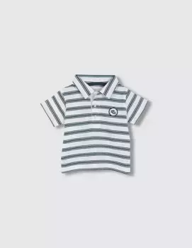 Рубашка поло для малыша с тонкими полосками и круглой нашивкой Gocco, белый