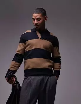 Рубашка-поло для регби в коричневую и тёмно-синюю полоску Mango