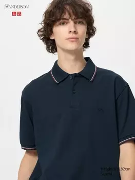Рубашка-Поло dry пике типпинг Uniqlo, цвет 69 синий