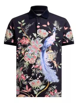 Рубашка поло ETRO Flowers and Peacock, синий